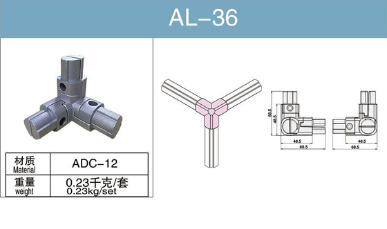 El conector del tubo de la aleación de aluminio AL-36 anodizó el conector de tres vías interno