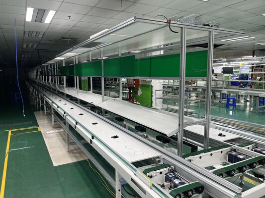 Línea de transporte de cadena de doble velocidad, línea de producción de ensamblaje automatizado para taller