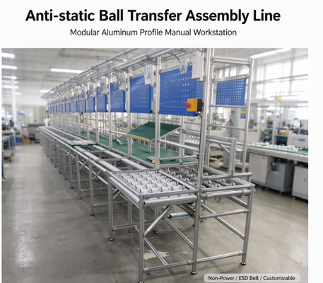 Línea de ensamblaje de transferencia de bolas de rodillo manuales de perfil de aluminio antistatico